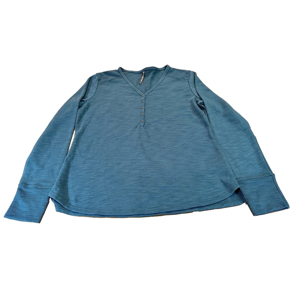 Kuhl Womens Teal Blue Heathered Long Sleeve Henley Waffle Knit Top Shirt Size M